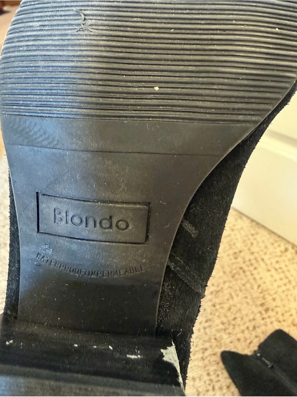 Blondo Waterproof Suede Block Heel Boots in Black, Size 8.5